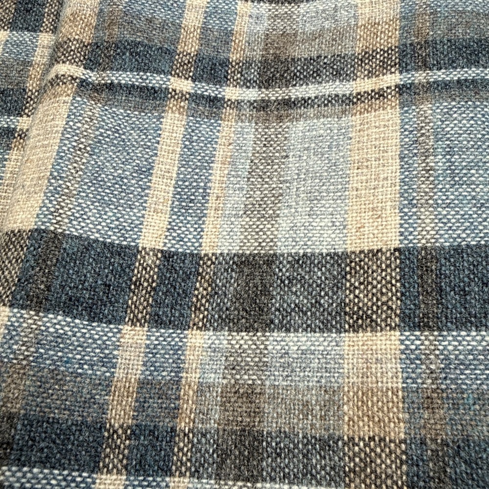 Vintage Wool Fabric  Blue Plaid  Irregular Cut. See Description